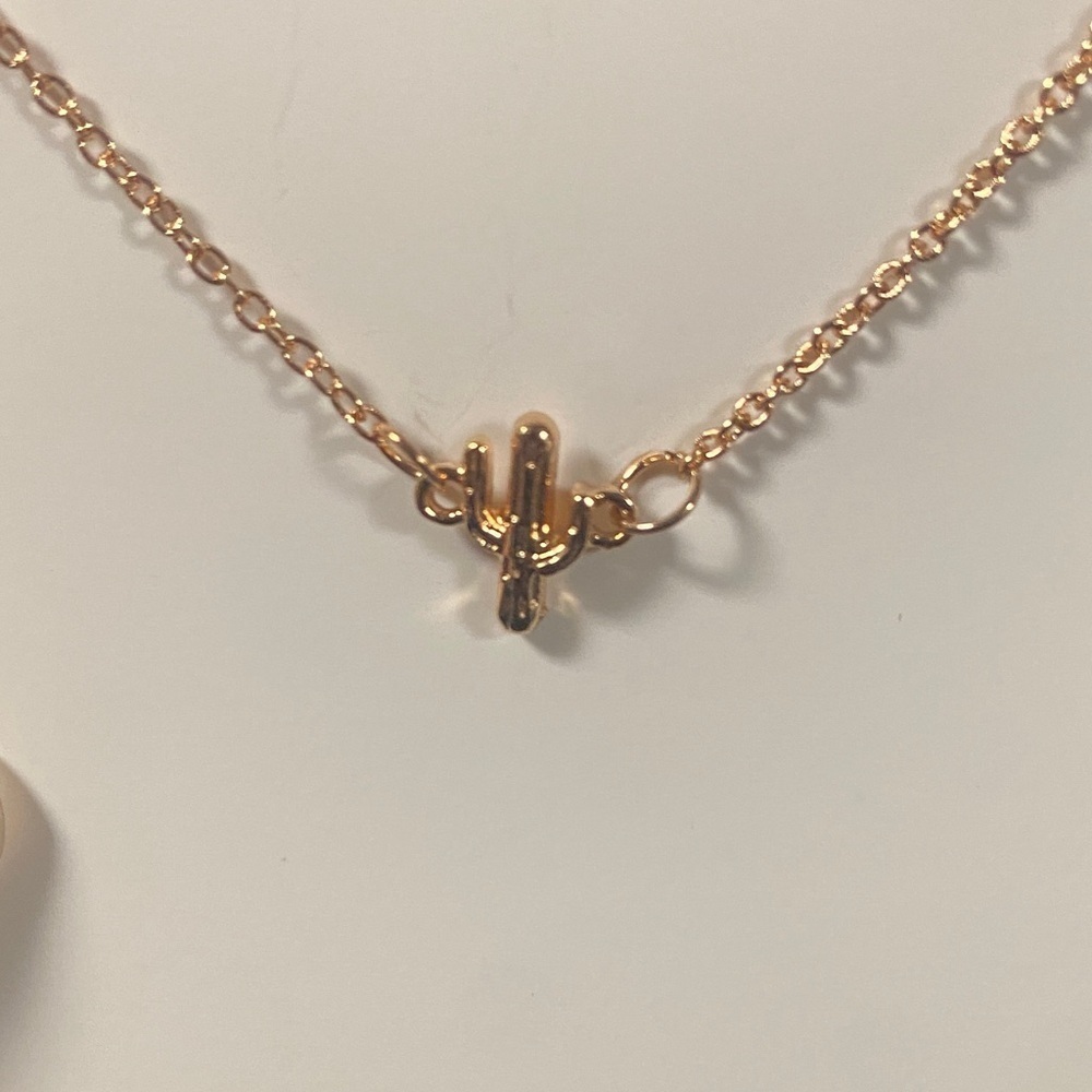 Gold Cactus Pendant Necklace